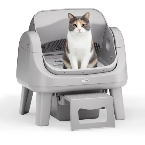 AutoScooper 12 Lite Open Top Self Cleaning Cat Litter Box, Automatic Litter Box with 7 Pairs of Safety Sensors, Anti-Pinch Protection, Easy Access Step for Senior Cats